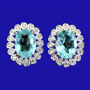 925 Sterling Silver Earrings with Natural Paraiba Blue Topaz 8x6mm Gem